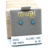 Concepts 3mm March Birthstone Allergy Free Earrings