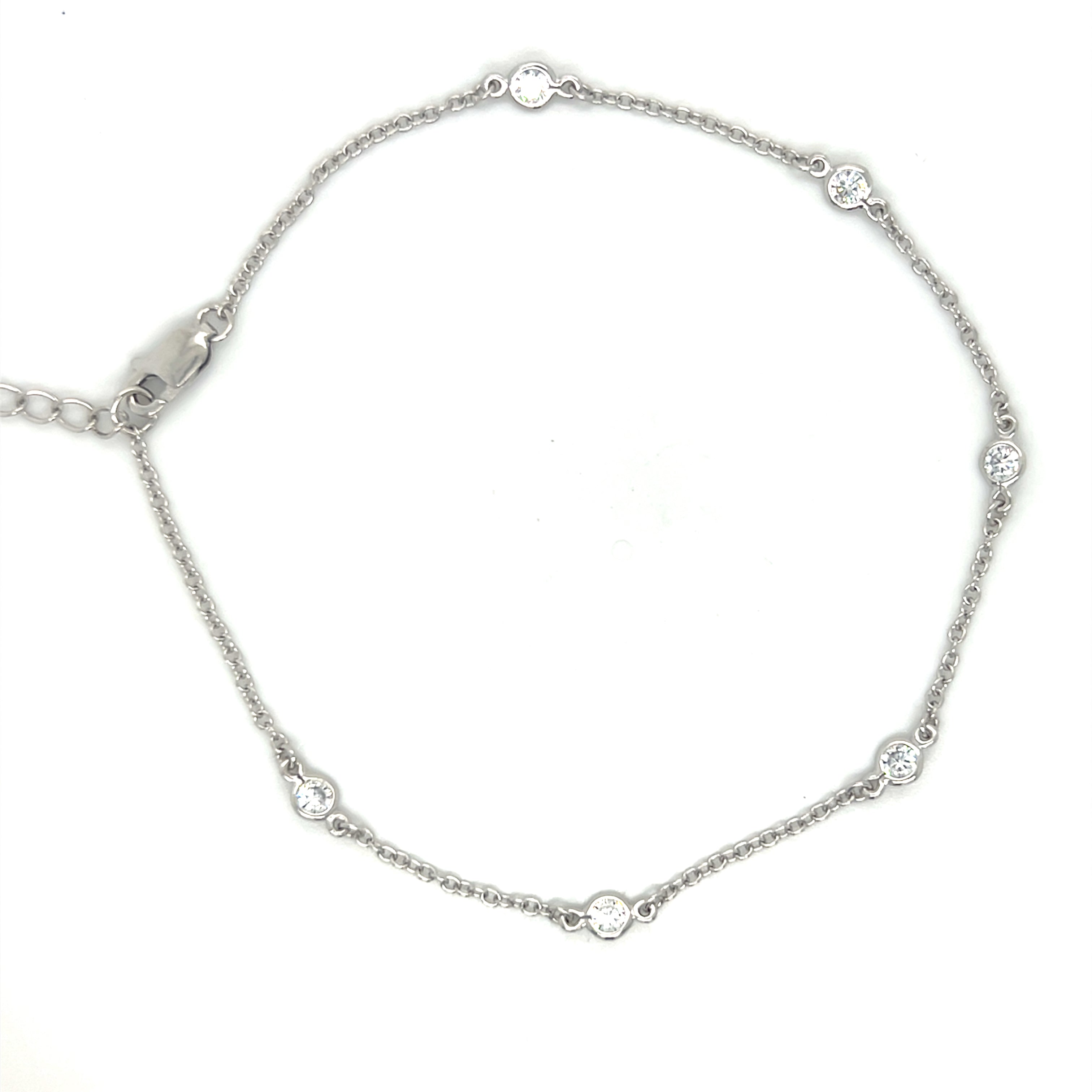 Sterling Silver Clear Cubic Zirconia by the Yard Anklet 9+1"
