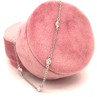 Sterling Silver Clear Cubic Zirconia by the Yard Anklet 9+1"