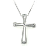 Sterling Silver Modern Matte Finish Cross Pendant Necklace with Cubic Zirconia