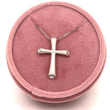 Sterling Silver Modern Matte Finish Cross Pendant Necklace with Cubic Zirconia