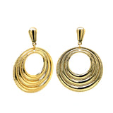 Gold-Filled Open Disc Post Earrings with Decorative and Plain Layered Design – 1 3/4" Long