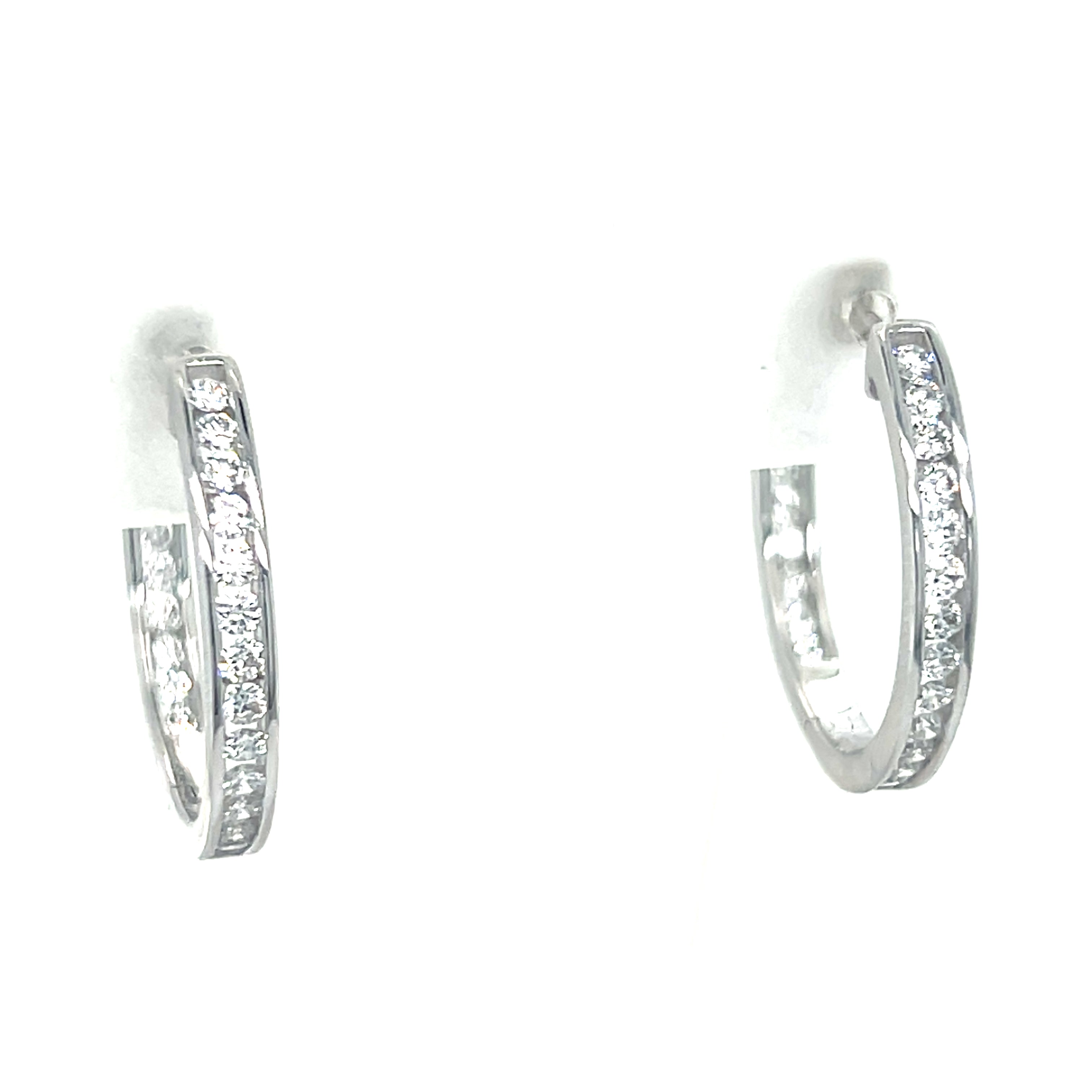14K White Gold 1.00 Carat Total Weight Lab Grown Diamond Inside-Outside Channel Set Hoop Earrings