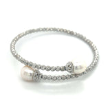 Sterling Silver Rhodium Plated Brilliance Bead and 8-9mm Freshwater Pearl Bracelet 7.5"