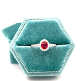 18K Yellow and White Gold 0.61CT Oval Ruby, 0.31 Carat Total Weight Round Diamond and  Baguette Diamond Fashion Ring