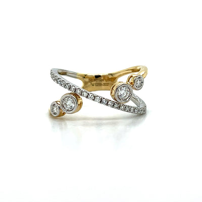 14K Yellow and White Gold 0.20 Carat Total Weight Diamond Criss Cross Fashion Band Ring