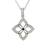 Stainless Steel White Cubic Zirconia Lucky Flower Necklace 16+2"