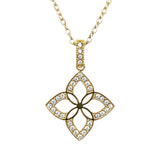 Stainless Steel Gold Plated White Cubic Zirconia Lucky Flower Necklace 16+2"