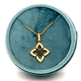 Stainless Steel Gold Plated White Cubic Zirconia Lucky Flower Necklace 16+2"