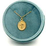 Stainless Steel Gold Plated Centre Cross Oval Necklace 16+2"