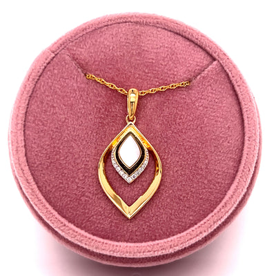 Silver Gold Vermeil Mother of Pearl and White Sapphire Teardrop Pendant