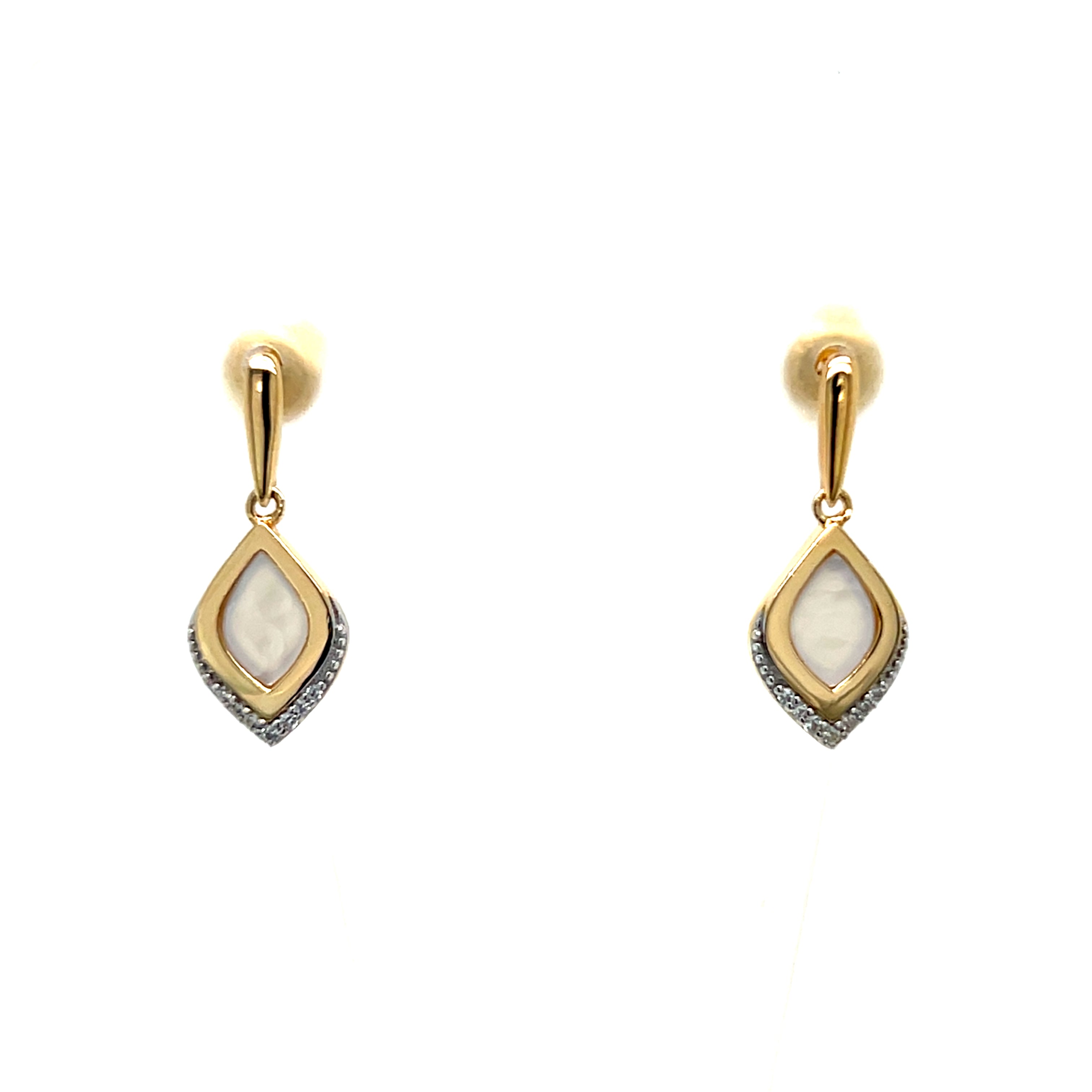 Sterling Silver Gold Vermeil Mother of Pearl and White Sapphire Teardrop Drop Earrings