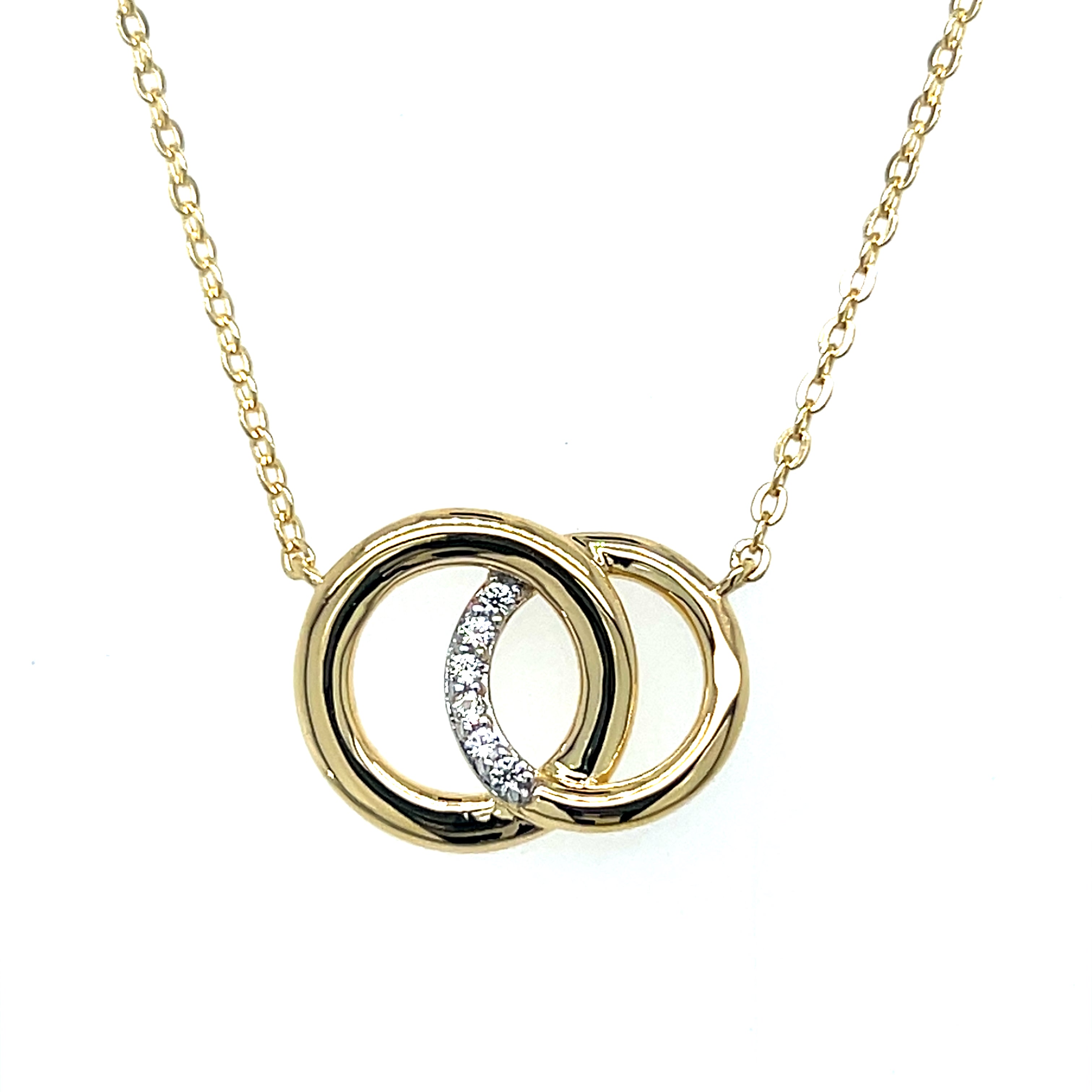 Sterling Silver Gold Vermeil White Sapphire Interlocking Circle Necklace
