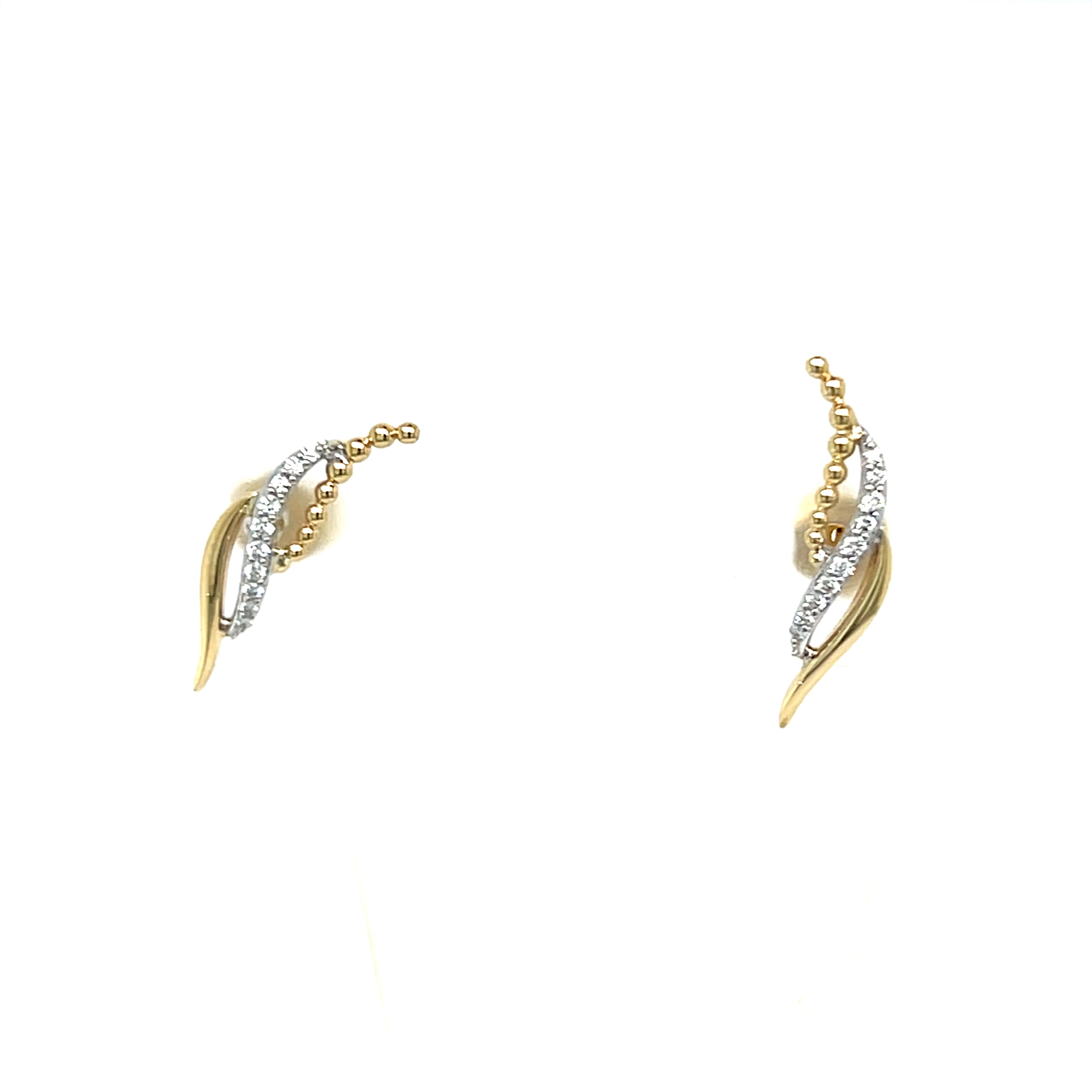 10K Yellow and White Gold .09 Carat Total Weight Diamond Freeform Earrings