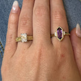 10K Yellow Gold Elongated Hexagon Amethyst and .02 Carat Total Weight Diamond Ring
