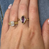 10K Yellow Gold Elongated Hexagon Amethyst and .02 Carat Total Weight Diamond Ring