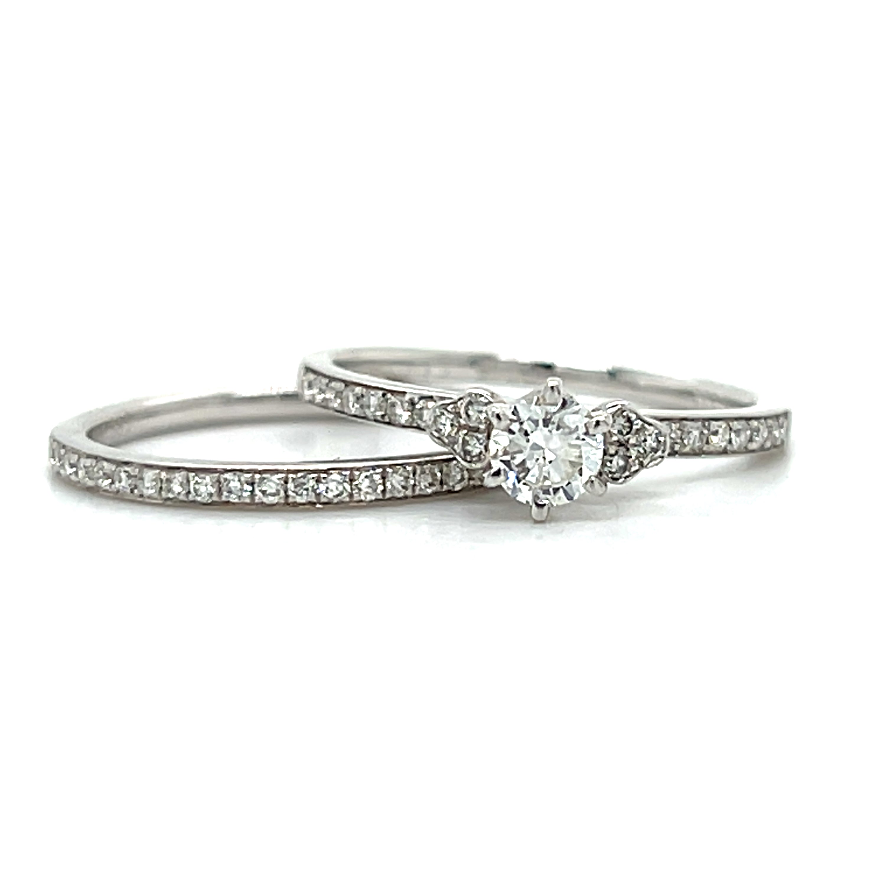 14K White Gold .58 Carat Total Weight Diamond Bridal Engagement Ring Set
