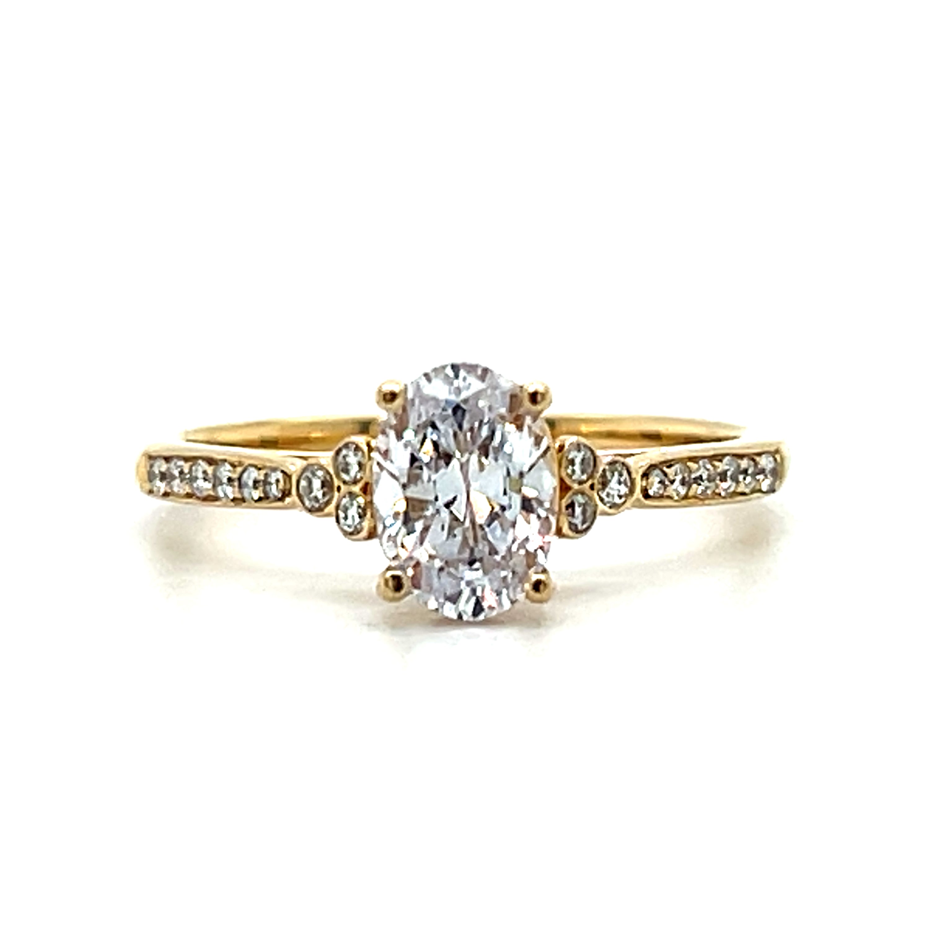 14K Yellow Gold .12 Carat Total Weight VS2-SI1 Clarity, FG Color Diamond 7x5mm Oval Center Semi Mount Bridal Engagement Ring