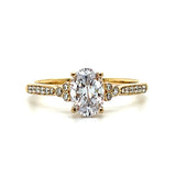 14K Yellow Gold .12 Carat Total Weight VS2-SI1 Clarity, FG Color Diamond 7x5mm Oval Center Semi Mount Bridal Engagement Ring