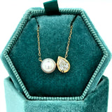 14K Yellow Gold 7-7.5mm Akoya Pearl and Pear-Shaped Lab Grown Diamond Toi Et Moi Necklace