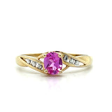 10K Yellow Gold Oval Pink Topaz Twist Band Ring