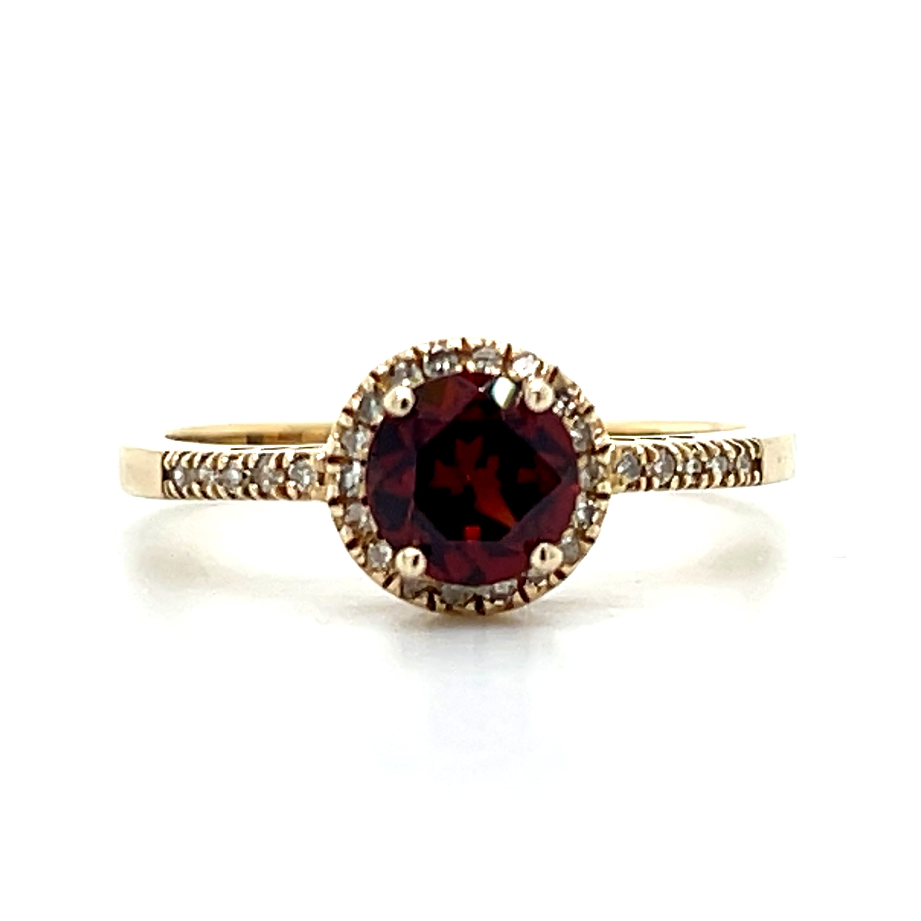 10K Yellow Gold .80CT Round Garnet and .13 Carat Total Weight Diamond Ring