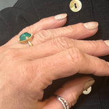 14K Yellow Gold Green Agate Etruscan Ring