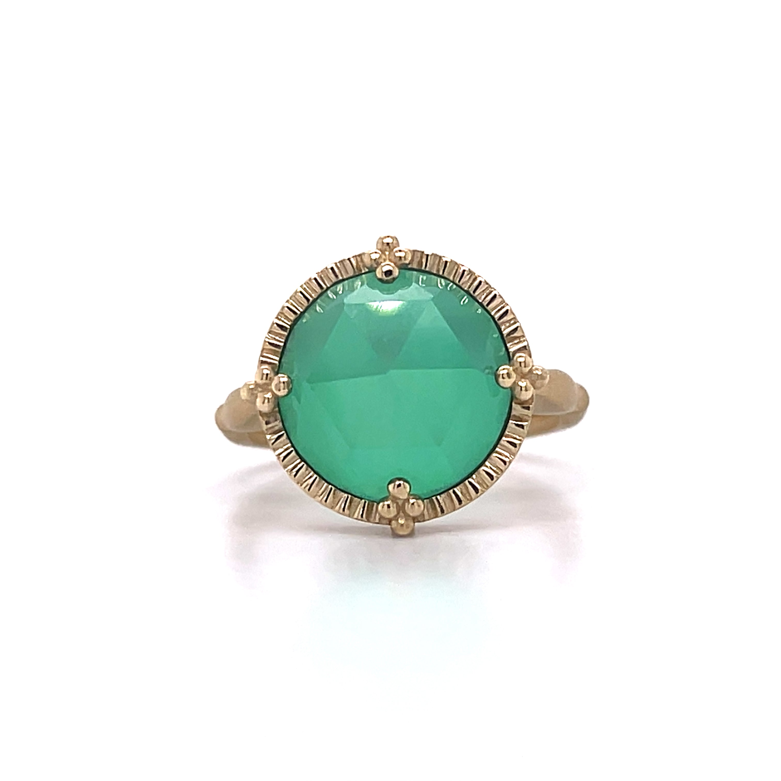 14K Yellow Gold Green Agate Etruscan Ring