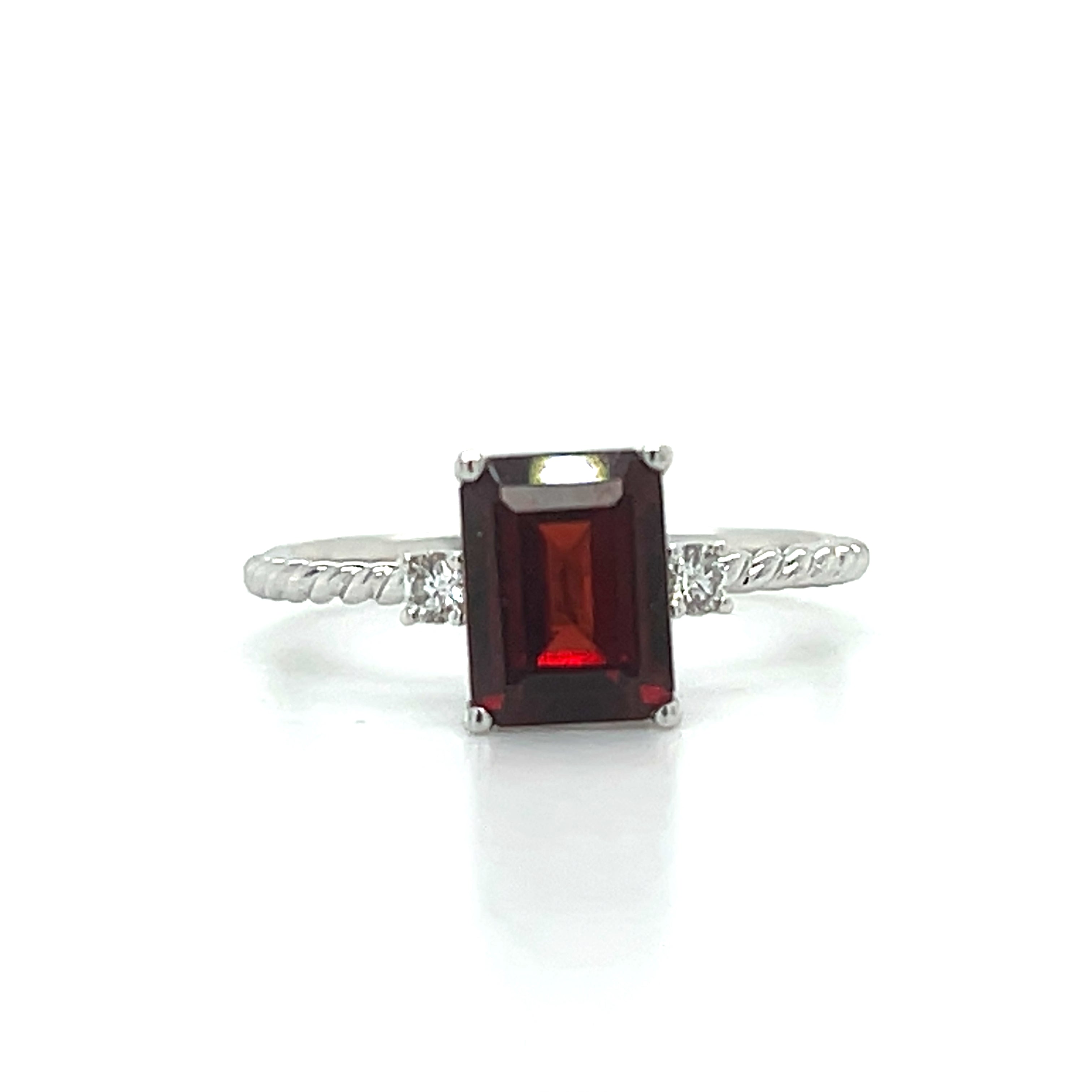 14K White Gold 2.01 Carat Garnet and 0.09 Carat Total Weight (2) Diamond Fashion Ring