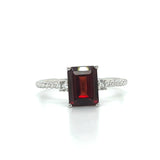 14K White Gold 2.01 Carat Garnet and 0.09 Carat Total Weight (2) Diamond Fashion Ring