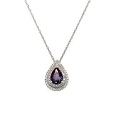 14K White Gold 1.32CT Pear Created Alexandrite and 0.26 Carat Total Weight (54) Diamond Double Halo Pear Pendant Necklace