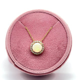 14K Yellow Gold 1.81CT Round Opal and 0.34 Carat Total Weight (20) Diamond Halo Pendant Necklace