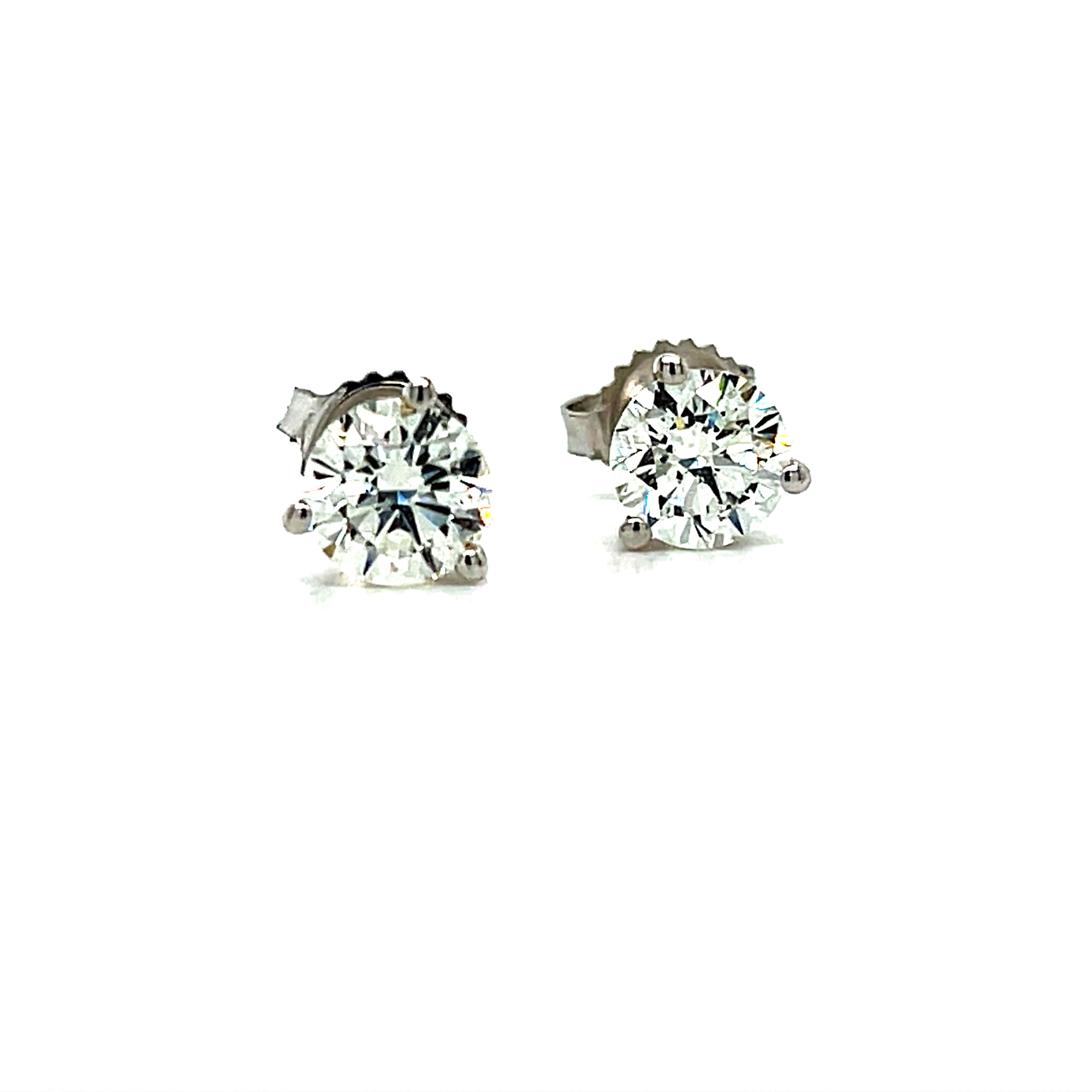 14K Yellow Gold 2.05 Carat Total Weight Natural Diamond 3-Prong Martini Stud Earrings