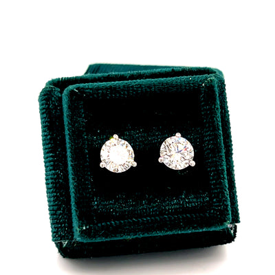 14K Yellow Gold 2.05 Carat Total Weight Natural Diamond 3-Prong Martini Stud Earrings