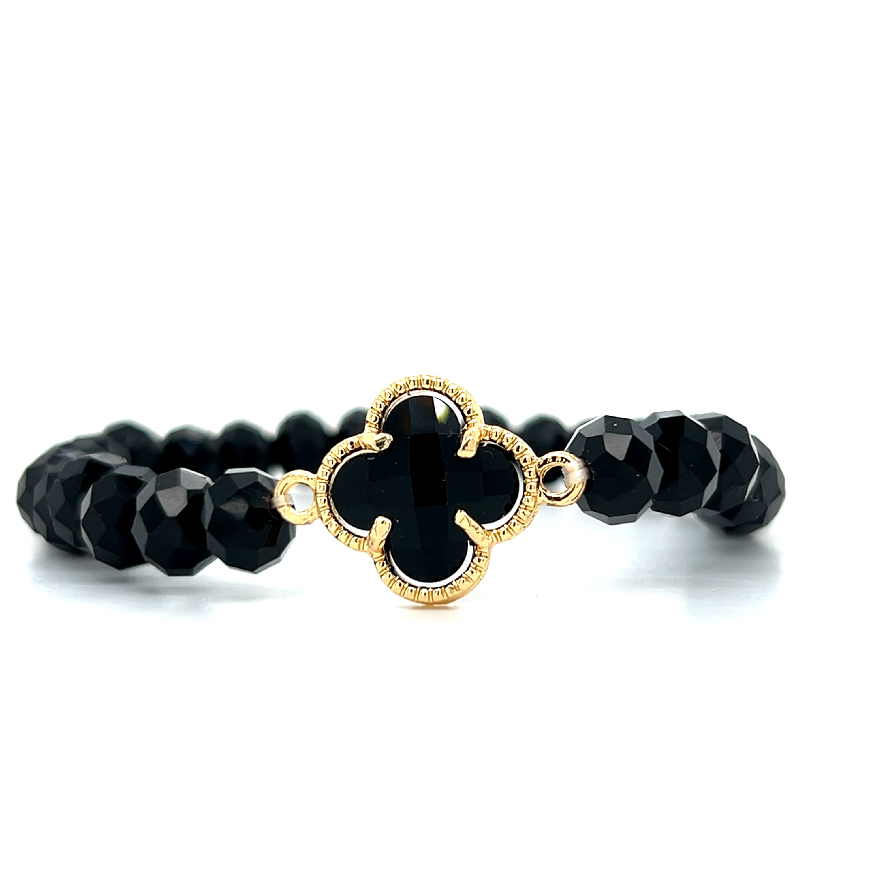 Sterling Silver Yellow Gold Plated Black Clover Stretch Bracelet