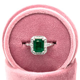 14K White Gold 2.25CT Emerald-Cut Emerald and 0.15 Carat Total Weight Diamond Ring.