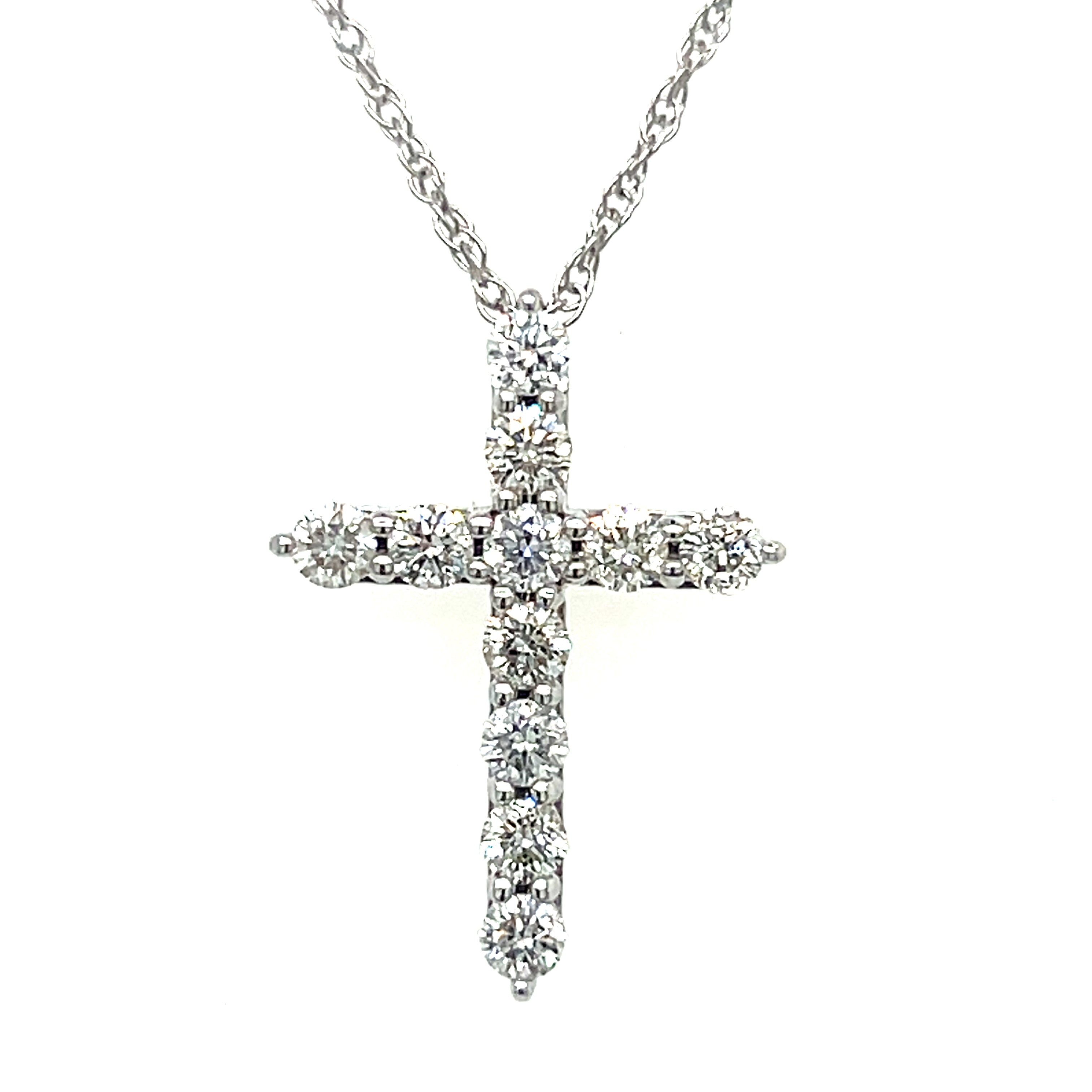 14K White Gold 0.64 Carat Total Weight Diamond Cross Pendant