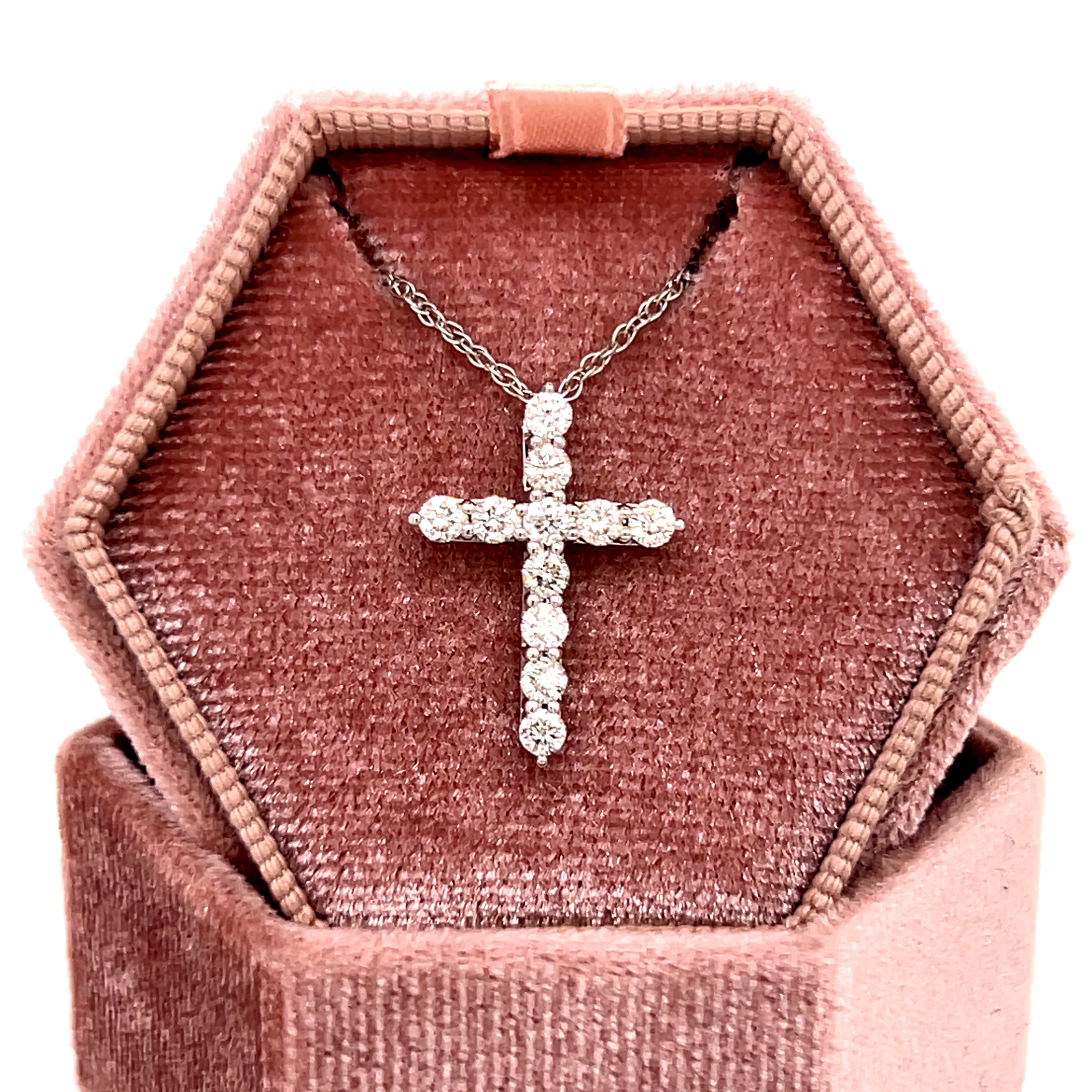 14K White Gold 0.64 Carat Total Weight Diamond Cross Pendant