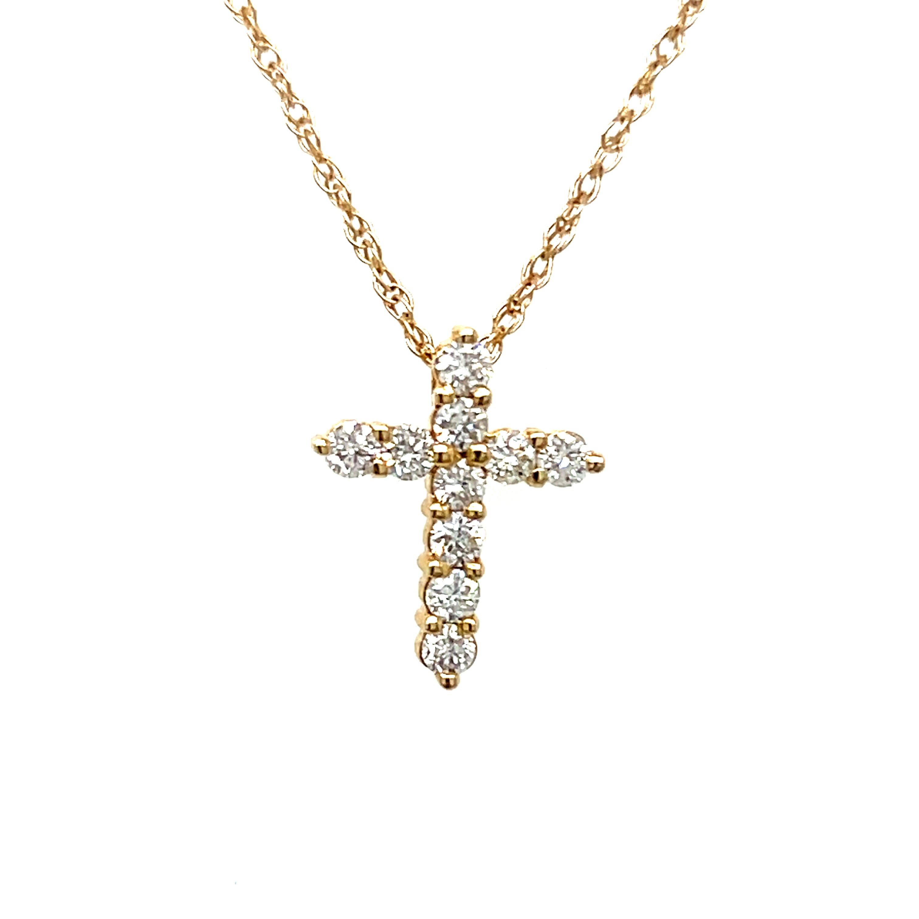 14K Yellow Gold 0.34 Carat Total Weight Diamond Cross Pendant