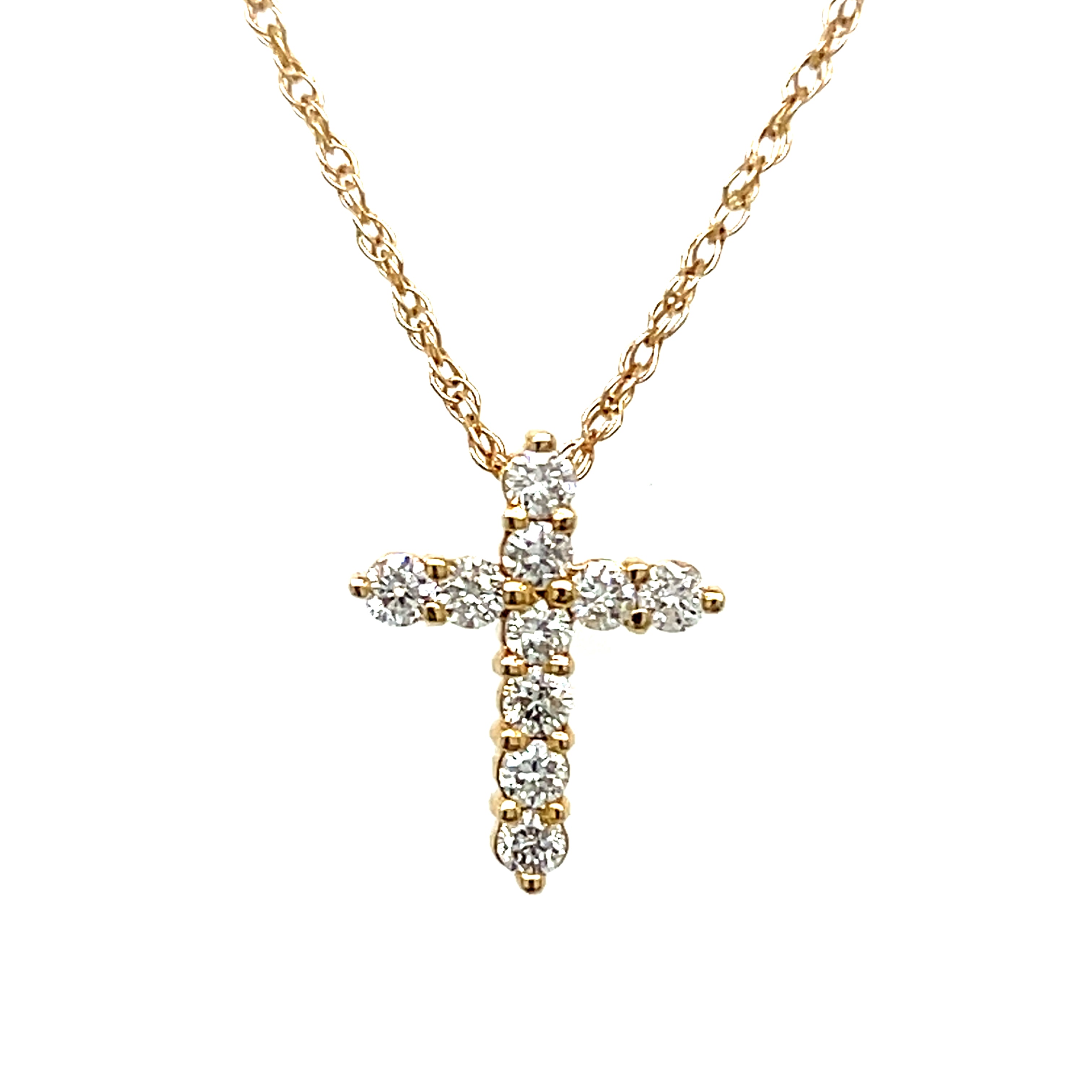 14K Yellow Gold 0.34 Carat Total Weight Diamond Cross Pendant