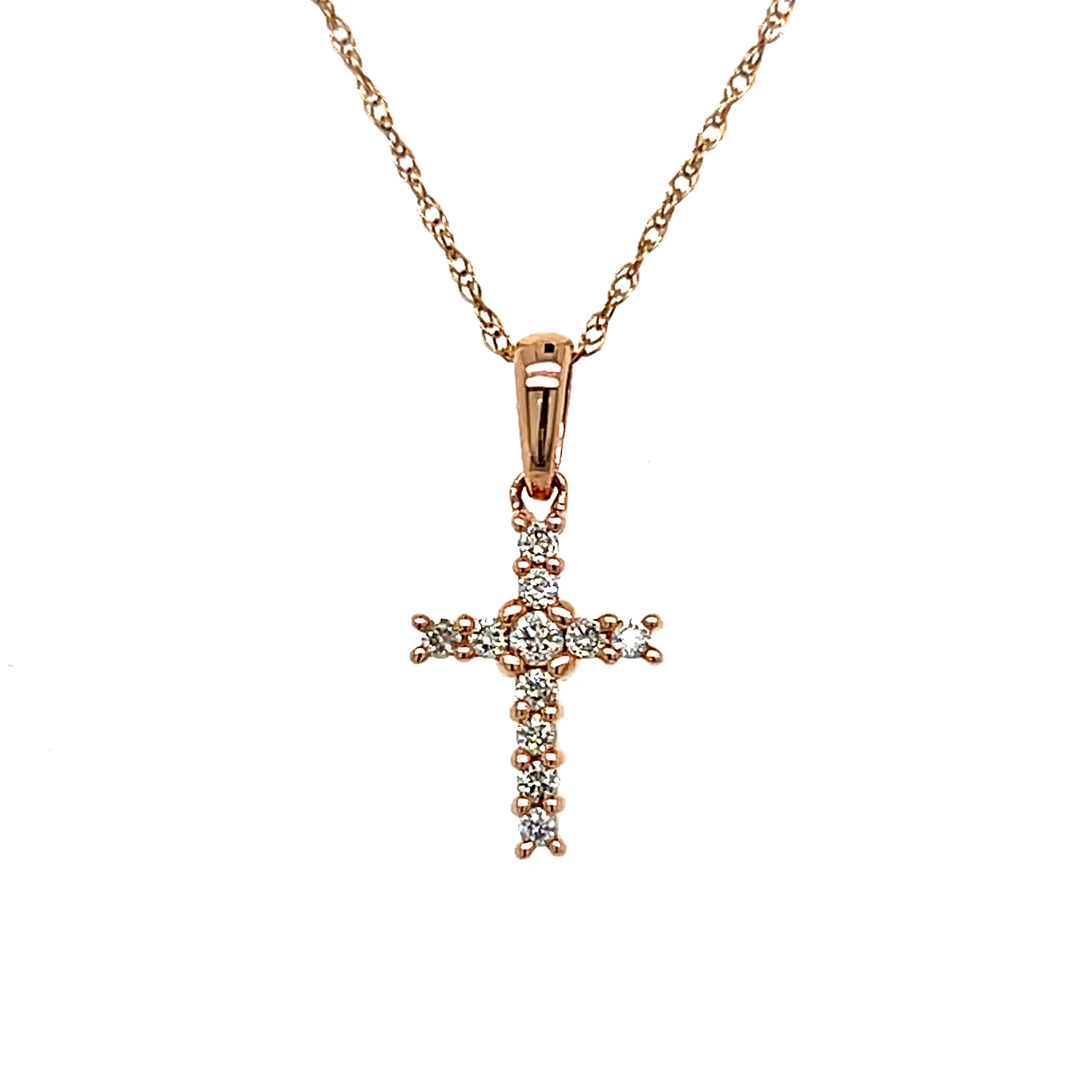14K Rose Gold 0.12 Carat Total Weight Diamond Cross Pendant