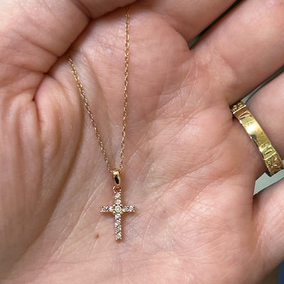 14K Rose Gold 0.12 Carat Total Weight Diamond Cross Pendant