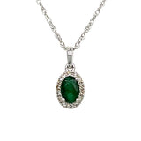 14K White Gold 0.44CT Oval Emerald and 0.10 Carat Total Weight Diamond Pendant