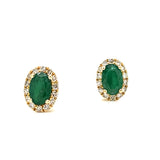 14K Yellow Gold 0.96 Carat Total Weight (2) Emerald and 0.19 Carat Total Weight (28) Diamond Earrings