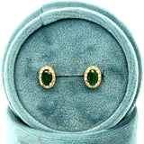 14K Yellow Gold 0.96 Carat Total Weight (2) Emerald and 0.19 Carat Total Weight (28) Diamond Earrings