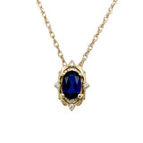 "Celia" WJS Custom Set "Celia" WJS 14K Yellow Gold 0.75CT Oval Lab Created Blue Sapphire and 02 Carat Total Weight Diamond Pendant