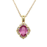 WJS Custom Set 10K Yellow Gold 0.85 Carat Pink Tourmaline and 0.05 Carat Diamond Pendant