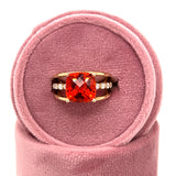 WJS Custom Set 3-Row 10K Yellow Gold Cushion Cut 5CT Lab Padparadscha Sapphire &amp; 0.35CT Lab Diamond Ring.