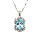 WJS Custom Set 14K White Gold 1.15CT Oval Aquamarine and 0.11 Carat Total Weight Diamond Pendant