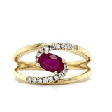 WJS Custom Set Oval 0.60 Carat Ruby and 0.12 Carat Total Weight Natural Diamond Bypass Ring